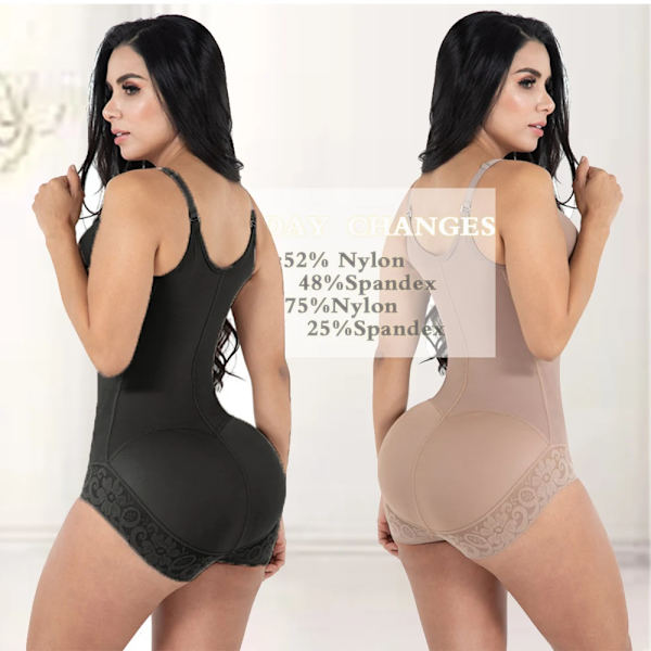 Högkompression Shapewear Med Hook Shaper Justerbar BH Slimming Body Kvinnor Spets Tan M