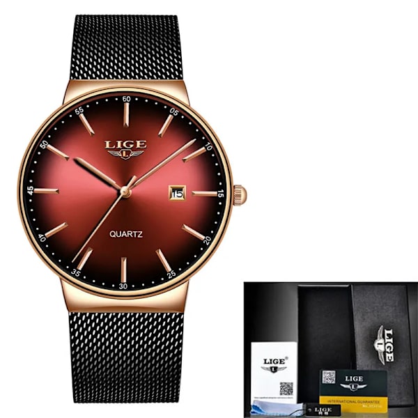2023 Klassisk Kvinnor Rose Gold Topp Märke Lyx Laide Klänning Affärsmode Fritidsdag Casual Klockor Quartz Kalender Armbandsur Rose gold red(.588)