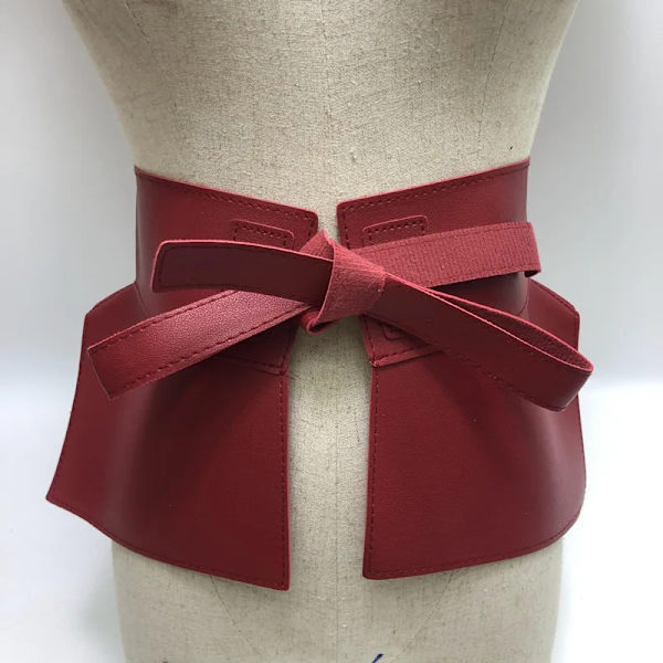 Kvinnor Peplum Bälte Kvinnlig Kjol Läder Midjebälten Mode Damer PU Svart rosett Bred sele Klänningar Designer midjeband Red 1pc