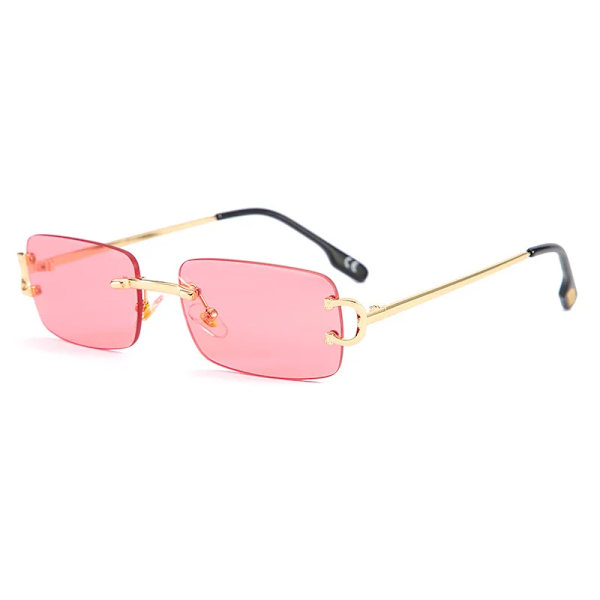 HBK Retro Båglösa Solglasögon För Kvinnor Män Liten fyrkantig Guldbåge Varumärke Design Te Nyanser Rektangel UV400 Zonnebril Eyewear C06 Gold Pink Sunglasses