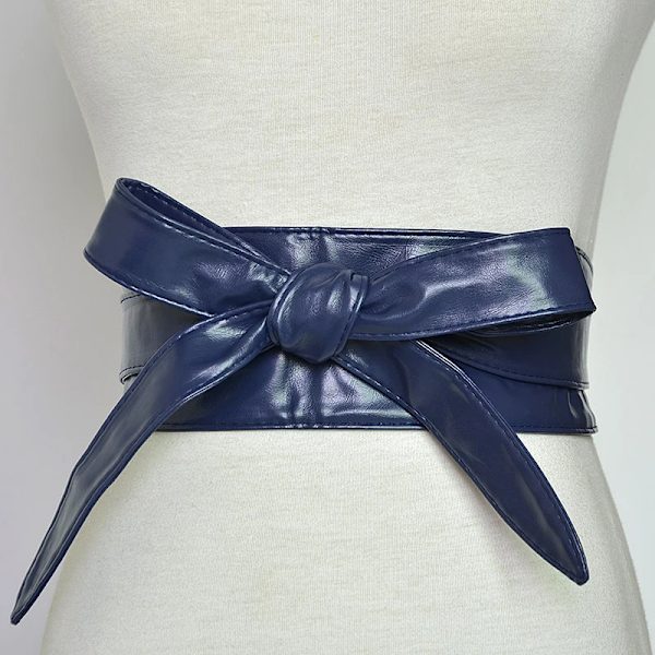 Kvinnor Snörning Pu-läderbälte Nytt Bowknot Bälten Längre Bred Bind Midjeband Slips Rosett Dam Klänning Dekoration Mode 2022 royal blue one size