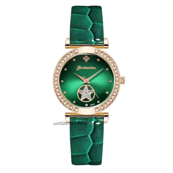 Lyx Dammode 2022 Gröna klockor Kvaliteter Diamantdubbad Quartz Watch Dam Läderarmbandsur Elegant Montre Femme green