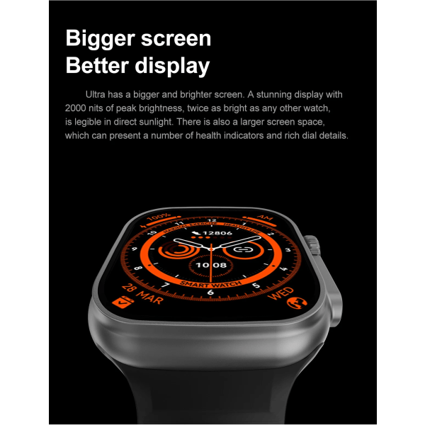 AirPara Smart Watch Ultra Bluetooth Call NFC Smartwatch Wireless Charge Health Monitor Herr Dam Fitness Watches Series 8 With Silicone Strap(.544)