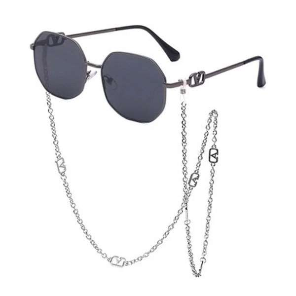Män Kvinnor Punk Solglasögon Märkesdesigner Retro Alloy Polygon Solglasögon Kvinnor Lyxiga solglasögon med en kedja lanyard Solglasögon C7 gun balck as picture