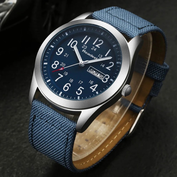 Readeel Top Lyxmärke Quartz Herrarmbandsur Date Week Sport Militär Casual Watch Canvas Manklocka Blue