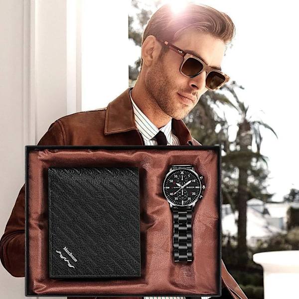 Casual watch och plånbok Set Top Brand Luxury Business Quartz Armbandsur Herr Originalpresenter till pojkvän Regalos Para Hombre Watch-Wallet 01