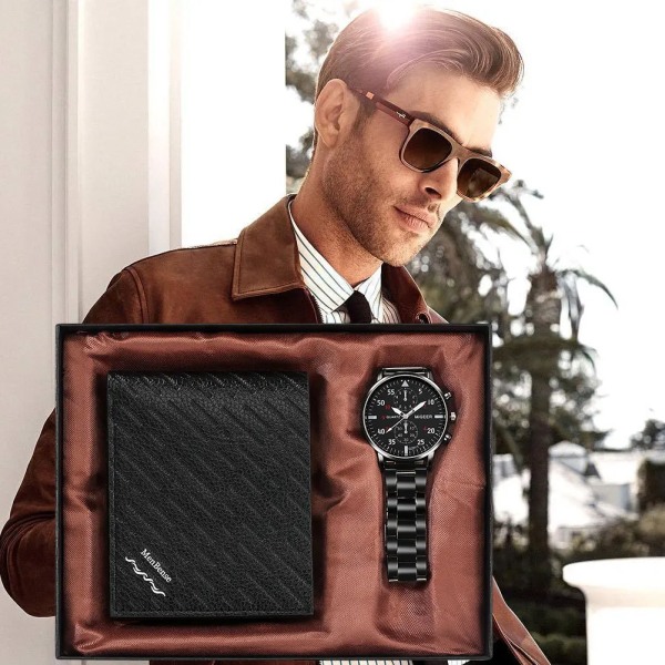 Casual watch och plånbok Set Top Brand Luxury Business Quartz Armbandsur Herr Originalpresenter till pojkvän Regalos Para Hombre Watch-Wallet 02