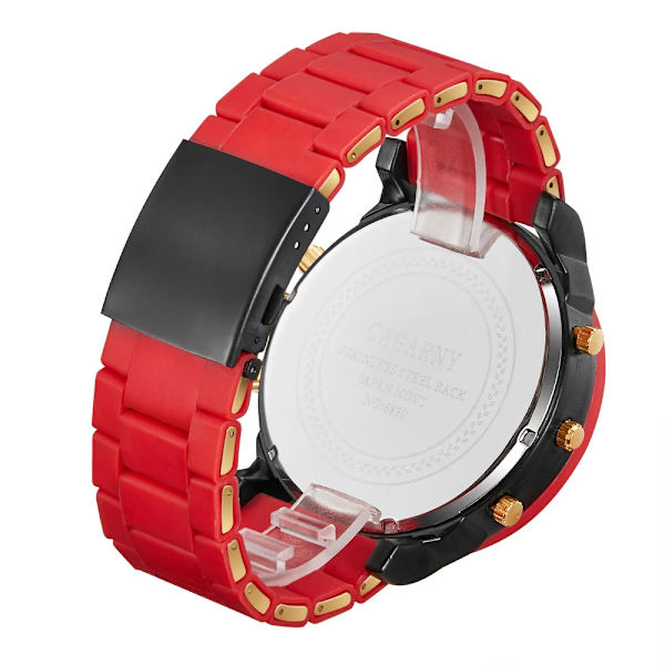 Watch Herr Lyxmärke Kända Dual Time Military Relogio Masculino 57mm 3D Stort case Quartz Herrklockor Röd Manklocka with box