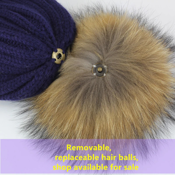 Vintermössa med Pompom i Mink och Ball Cap för Kvinnor och Flickor, Stickad Beanie, Helt Ny, Tjock Kvinnomössa, 50-54-60 cm sapphire blue adult 55-60CM