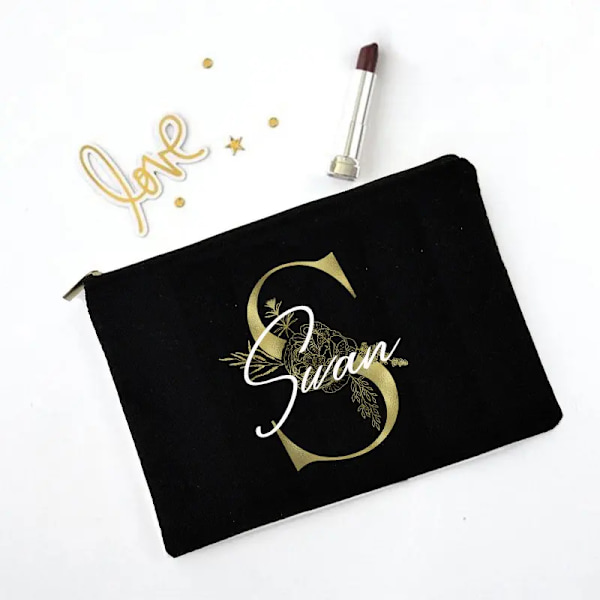 Personliga initialer Sminkväska Brudtärna Maid of Honor Semester Canvas Monogram Kosmetisk påse Bröllop möhippa Present C