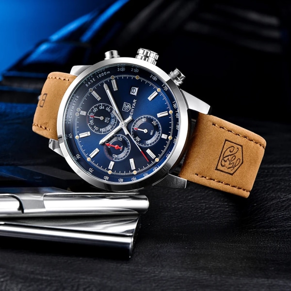 BENYAR 2023 Nya kvarts herrklockor Multifunktions sportarmbandsur herr toppmärkt watch herr watch Reloj hombres Silver blue