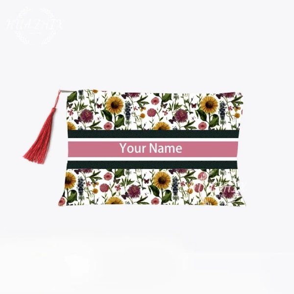 Personligt anpassat namn Kosmetikväska Retrotryck Designer Kvinnor Canvasväskor Flickor Snack Mynt Smink Organizer Förvaringsväska White Style 22x15cm