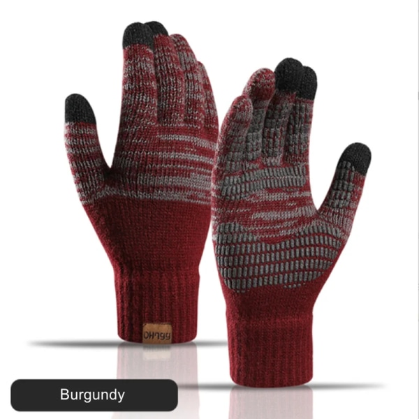 Vinter varma stickade handskar män kvinnor höst och vinter tjock färg offsettryck pekskärm varma handskar utomhus tjocka handskar coffee