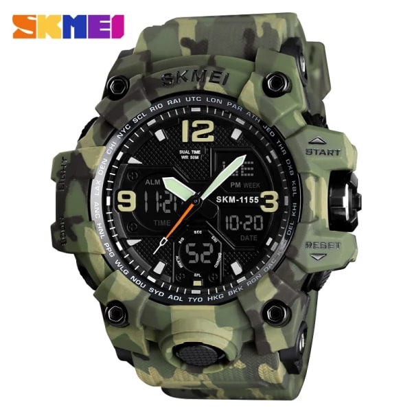 SKMEI Toppmärke Watch Herr Militär Digitala klockor 5Bar Vattentät Dual Display Armbandsur Relogio Masculino watch Sport Green Camouflage