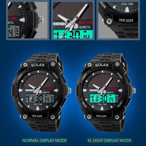 Watch Herrklocka Man Digital Armbandsur Power 12/24 timmar Vattentät Watch relogio masculino SKMEI 2019 Silver