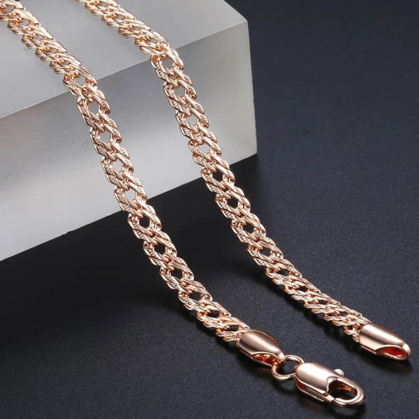 585 Rose Gold Colour Halsband för Kvinnor Män Bismark Hammered Link Chain Mode Smycken Tillbehör 5 mm GN452A GN453 22inch 55cm