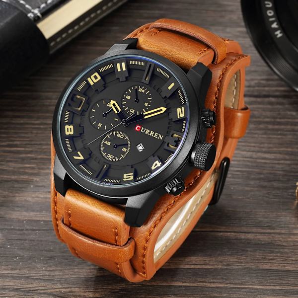 Curren Herr Casual Kvartsklocka Watch Toppmärke Lyx Quartz-klocka Läderrem Watch Handledsklocka brown black