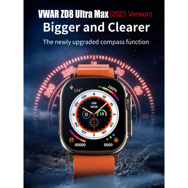 VWAR ZD8 Ultra MAX Plus Smart Watch Series 8 Kompass 49mm Titanium Alloy Bluetooth Call NFC ECG IP68 Vattentät Smartwatch Black Alpine S