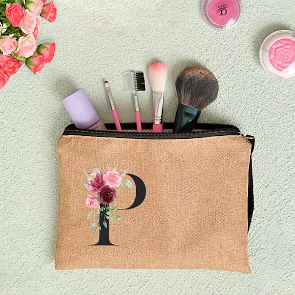 Anpassat namn Blomma Brev Kosmetikväska Bachelorette Party Neceser Makeup Väskor Dragkedja Toalettartiklar Organizer Brudtärna Presenter D4BaleP