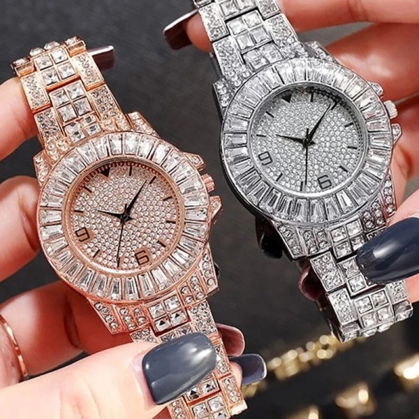 Watch Mode Bling Crystal Full Steel Casual Damklockor Kvinnlig Quartz Watch Diamonds Armbandsur För Damklocka Silver