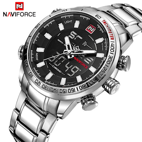 Herrklockor Lyxmode Watch NAVIFORCE Märke Herr Quartz Analog Digital klocka Man Vattentäta klockor i rostfritt stål BEBE-BOX