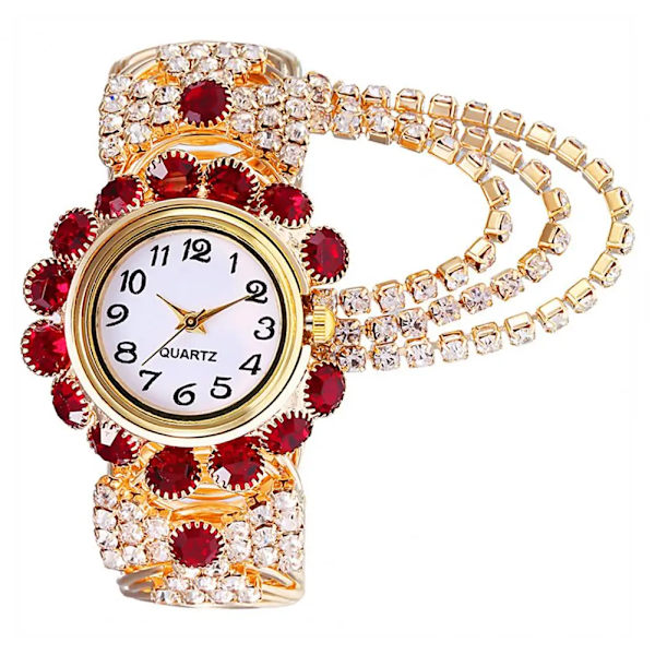 Rhinestone Quartz Watch Shiny Fashion Stable Performance Armband Watch för vardagen Red