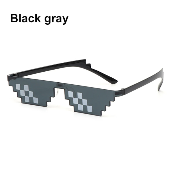 1PC Square Pixel Mosaic Solglasögon Cosplay Actionspel Leksaksglasögon Thug Fashion Retro Life Glasögon gynnar för barn och vuxna A-Black gray