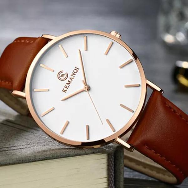 2022 Minimalistisk watch Ultratunna herrklockor för män Mode Enkel watch Läderklocka Reloj Hombre Relogio Brown