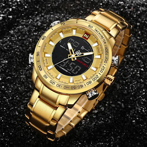 NAVIFORCE Lyxmärke Herr Watch Guld Quartz Led-klocka Herr Vattentät armbandsur Watch för män Relogio Masculino GG