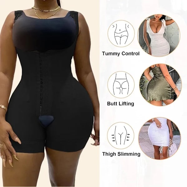 Fajas Colombianas Reductoras Shapewear Body Krok Ögonstängning Magkontroll Justerbar gren Öppen byst Gaine Amincissante black S