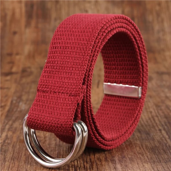 Mode bälte för män/kvinnor D-format dubbelringspänne Enkelt solid bomullscanvas All-match unisex canvasbälten Midjebälte lyx Wine red 100cm