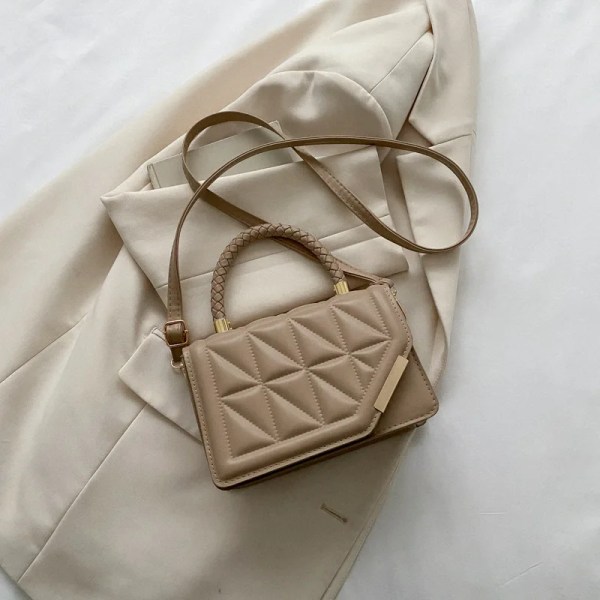 Nytt mode axelväska Rutigt PU-läder Damhandväskor Designer Crossbody-väskor för kvinnor Khaki 20x13x7cm