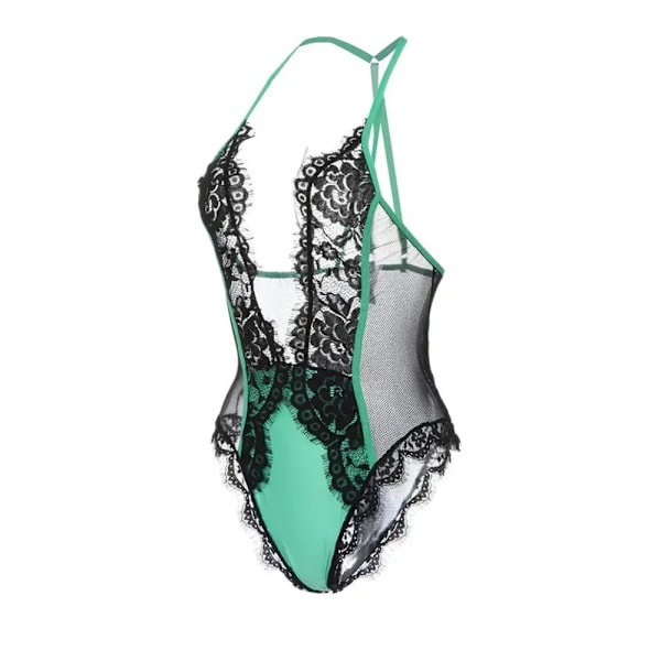 Sexiga ihåliga underkläder hängande hals i ett stycke Spetsperspektiv Djup V Hot Erotiska underkläder Sexiga underkläder Set för fet kvinnlig M-5XL as picture show 4XL