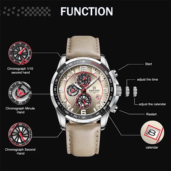 2022 Toppmärke Lyx NAVIFORCE Watch för män Multifunktion Sport Luminous Mans Quartz Läderklockor Relógio masculino GBB