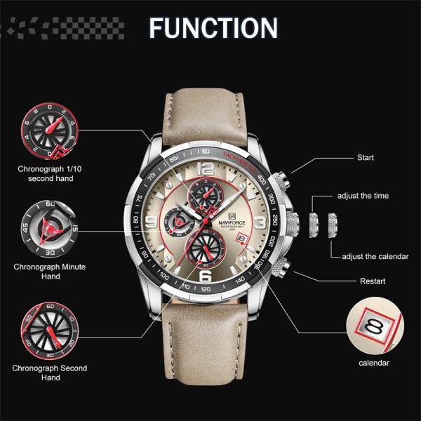 2022 Toppmärke Lyx NAVIFORCE Watch för män Multifunktion Sport Luminous Mans Quartz Läderklockor Relógio masculino SBEO-BOX