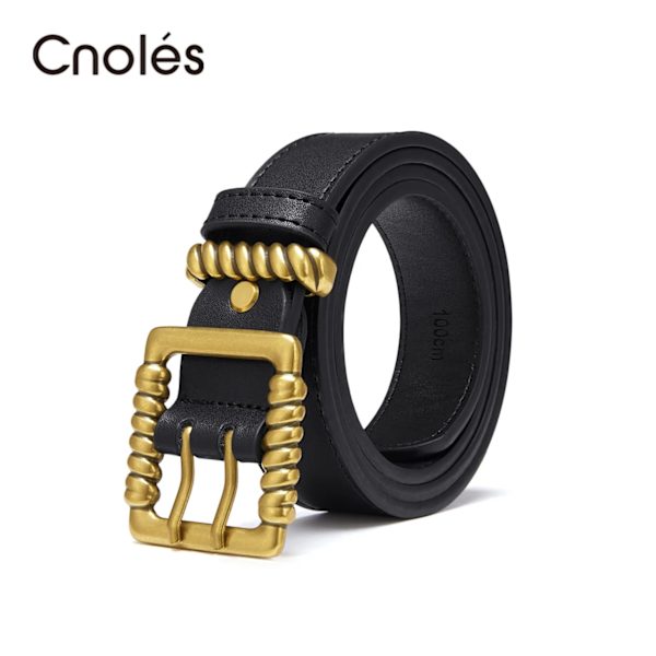 Cnoles New Classic Retro Bälte Mode All-Match Läder Lätt Body Fyrkantigt Spänne Enkel Circle Pin Bälten För Dammode Jeans black 100cm