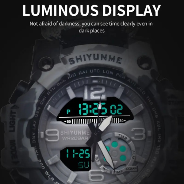 SHIYUNME Watch med kompass Vattentät herrsportklocka herr LED-kvarts watch med dubbla displayer Relogio Masculino Red