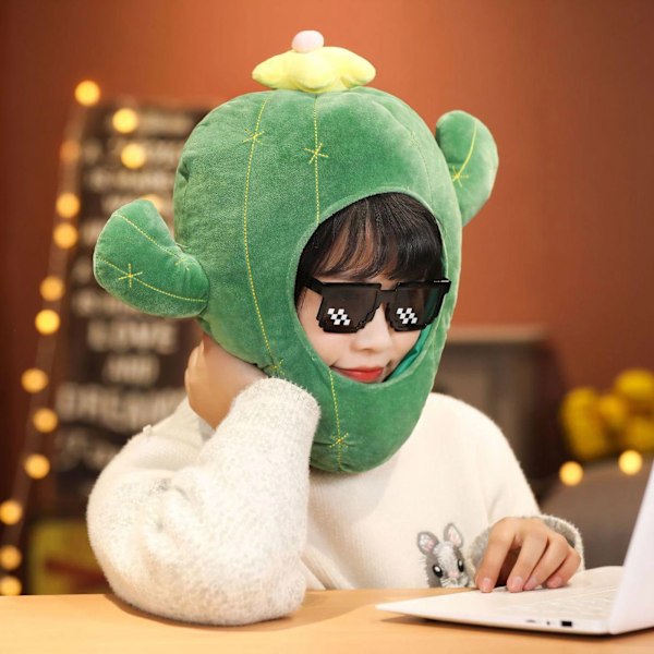 Plush Partyhatt Kaktus Grön Huvudbonad Selfie Nyhet Huva Beanie B