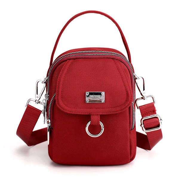 Mode 3 lager kvinnor liten handväska hög kvalitet slitstarkt tyg kvinnlig axelväska Ganska stil tjejer Härlig miniväska Red 19cm x 15cm x 10cm
