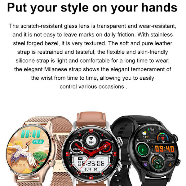 HK8 Pro Bluetooth Call I30 Smartwatch Herr 1,36 tum AMOLED 390*390 skärm Smart Watch IP68 Vattentät Silver Leather