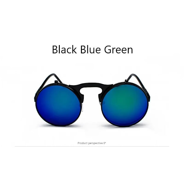 Solglasögon för män och kvinnor UV-skydd Anti-bländning Mode Retro Steampunk Runda metallsolglasögon BlackBlueGreen Black