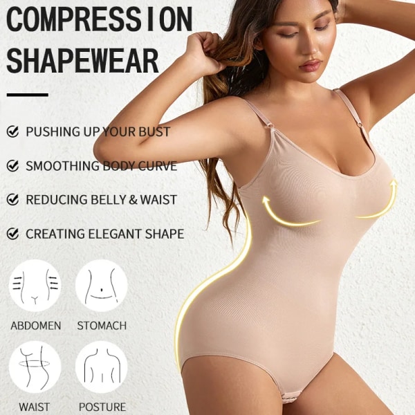Seamless Shapewear Body Kvinnor Magkontroll Kompression Kroppsformare Waist Trainer Slimmande underkläder i ett stycke Skin XS