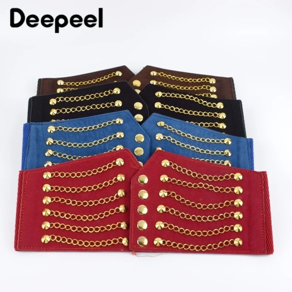 Deepeel 10 cm Bred Dammode Slim Korsett Cummerbunds Elastiska bälten Nit Midjeband Damrock Päls Högt midjebälte Tillbehör Black 67-87cm