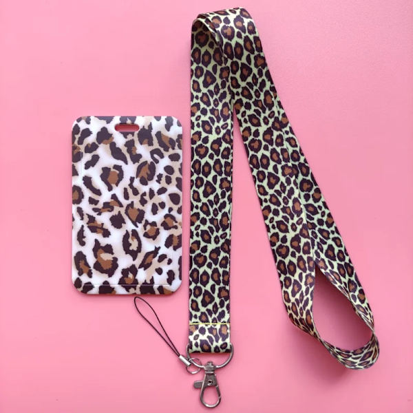 Mode print flickor visitkort student campus kort hängande hals väska Korthållare Lanyard ID-kort case Leopard card holder(.1462)
