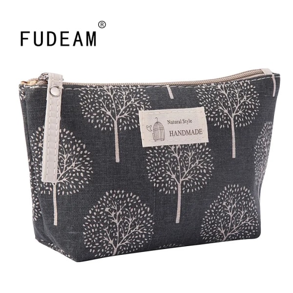 FUDEAM Mjuk Canvas Björn Print Kvinnor Reseförvaringsväska Toalettartiklar Organisera Söt kosmetisk väska Bärbara sminkväskor Black Grid A