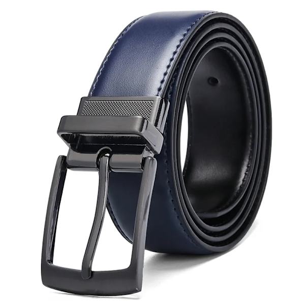 Lyxmode manligt vändbart läderbälte män Business byxbälte Äkta män läderbälten för jeans Blå Mörkbrun Svart 019Blue-Black 110cm 36to39 Inch
