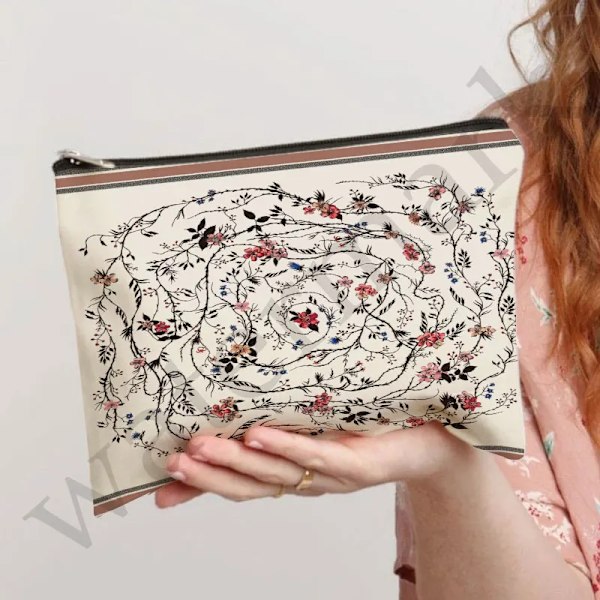 Anpassa namn Kosmetikväska Anpassad mode Leopard Blomma Resor Kosmetisk Organizer Damsminkväska Design Lyxväska påse Ivory
