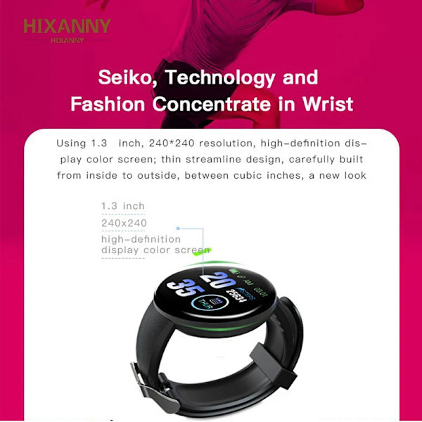 Män Klockor Blodtryck Rund Smart watch Dam Vattentät Sport Puls Fitness Tracker Klockor för Android IOS Telefon D20 Red