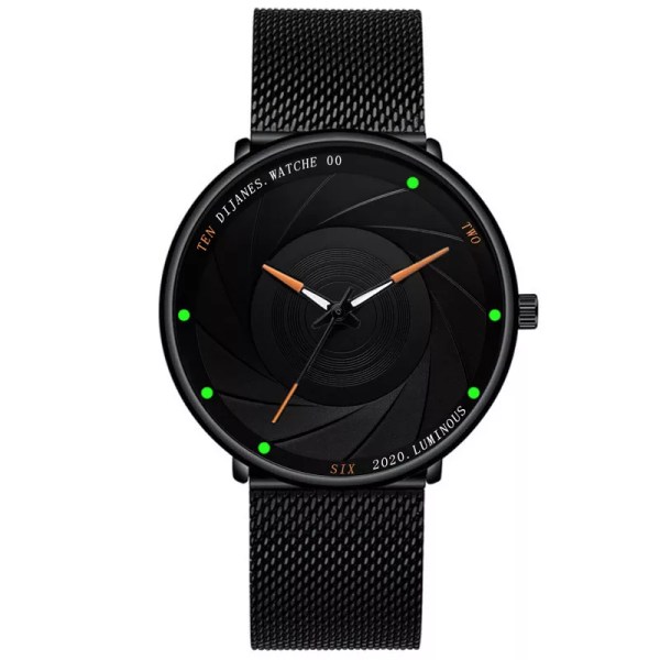 2023 Minimalistiska Herrmode Klockor Ultra Tunt Rostfritt Stål Mesh Bälte Quartz Armbandsur Herr Watch Watch Homme Mesh Black Orange