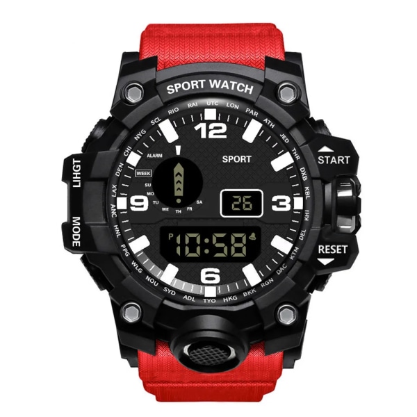 YIKAZE Svart Watch Militär Watch Digitala herrklockor Vattentät Countdown Date LED Elektronisk Armbandsur Klocka A-Red
